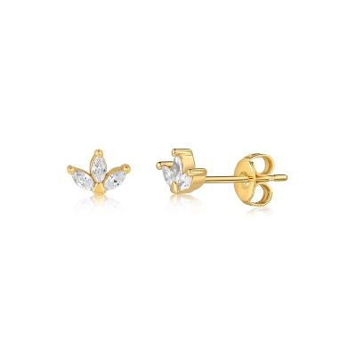 China Yadoo Vermeil Gold Plated CLASSIC Jewelry S925 Sterling Silver 18k Small Women Trend Diamonds Tpiple Marquise Stud Earrings for sale