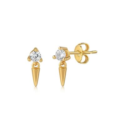 China Yadoo Vermeil Jewelry CLASSIC S925 Sterling Silver 18k Gold Plated Women Fashion Design Trend 2MM Dagger Stud Earrings for sale