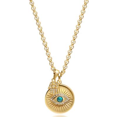 China Yadoo Vermeil Jewelry S925 Sterling Silver 18k Gold Plated Men's Diamond Evil Eye And Hamsa Hand Necklace for sale