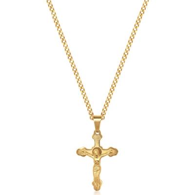 China Yadoo Vermeil Jewelry S925 Sterling Silver 18k Gold Plated Men's Cuban Necklace With Crucifix Pendant for sale