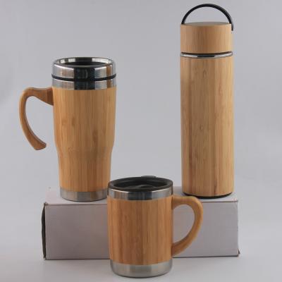 China Disposable Natural Travel Insulated Coffee Mug Stainless Steel Bamboo Mug With Handle Cool Metal Mugs for sale