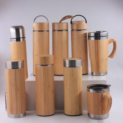 China PORTABLE wholesales custom bamboo thermoses stainless steel vacuum flask bamboo water bottle for sale