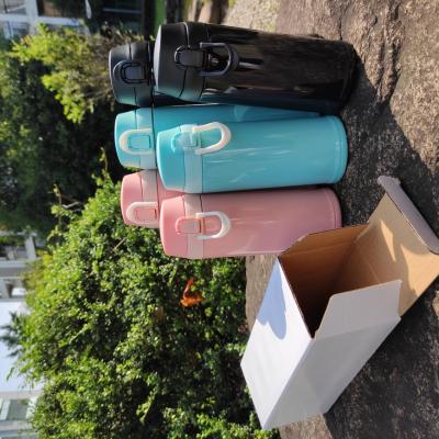 China Free Sample Double Click Lock Coffee Wall Stainless Steel Vacuum Flask PORTABLE Flip Open Lid Top Flask for sale