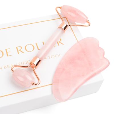 China Face Lift Best Selling Face Roller Jade Roller Pink Stone Natural Gua Sha Massager Wholesale 2021 Faces Set Massager 100% Nature for sale