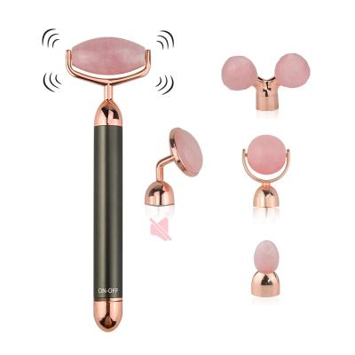 China 2021 Jade Stone Face Roller Massager Rodillo Cuarzo Electrico Facial Roller Electric Anti Aging Vibrating Natural Tools Face Lift Massager for sale