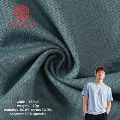 China Anti-Static Pearl 5.3% Cotton 50.8% Polyester Fiber Spandex Cotton Polyester Fabric For Men's Short Sleeves for sale