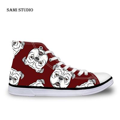 China Anti-Smell Small MOQ English Bulldog Printed Vulcanize Shoes Print Custom Logo Canvas Shoes Tenis Feminino for sale