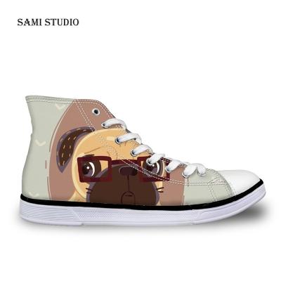 China Small MOQ Anti-Smell French Bulldog Pug Vulcanize Shoes Print Logo Canvas Custom Tenis Feminino Running Shoes for sale