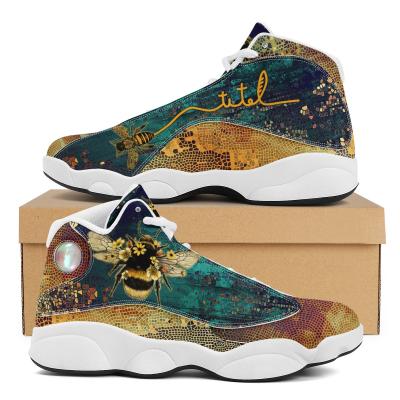 China Custom Sweat-absorbent Bumblebee Printed With Honeycomb Design Basketball Shoes Mens Cushioning Basketball Sneakers Male Style Basketball Shoes for sale