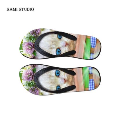 China Small MOQ Custom Made Anti-Smell Flip Flops Black Bottom Design Picture Print Black Bottom Picture Design Flat Wearable PVC Baby Blue Eyes PVC Flip Flops Durable for sale