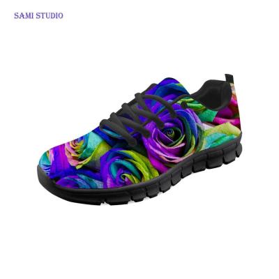 China Light Floral Flower Running Printing Air Lace Up Mesh Zapatillas Mujer Espadrilles Fashion Female Flat Sneakers Women Sneakers for sale