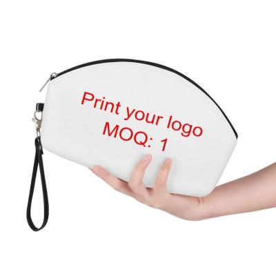 China Custom Fashion Logo Zipper Sublimation Printed Small Eco-Friendly Waterproof PU Leather Women Cosmetic Bag Organizer Travel Make Up for sale