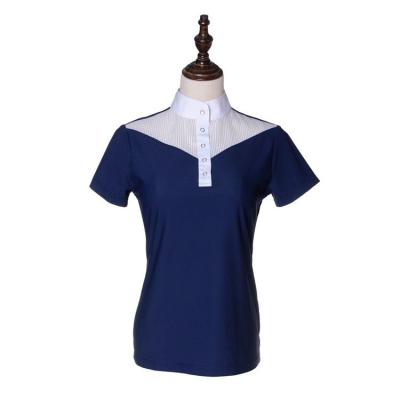 China lace details mesh fabric navy blue equestrian apparel polo shirt show shirt-047 for sale