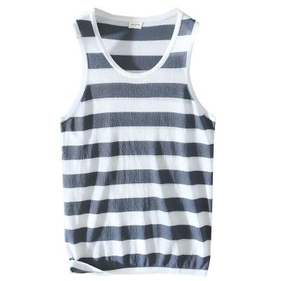 China QUICK DRY Logo Custom Canvas Striped Vest OEM Crew Neck Gym Stringer Tank Top Casual Tank Top For Men for sale