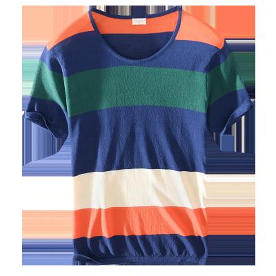 China Wholesale Custom Striped Oversized Premium Quality Men's Short Sleeve Anti-pilling Loose Men's T-Shirt for sale