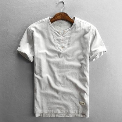 China Anti-Wrinkle Wholesale Men's T-shirt 55% Cotton 45% Cotton 45% Hemp T-shirts Label Blank T-shirt Custom Oversized Plain Printed Logo for sale