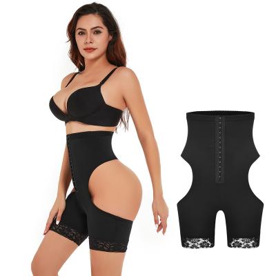 China 2022 Antibacterial Popular Antibacterial Plus Size Buckle Tummy Control Cut Out Black Lace Thong Corset Hip Enhancer Shapewear For Women for sale