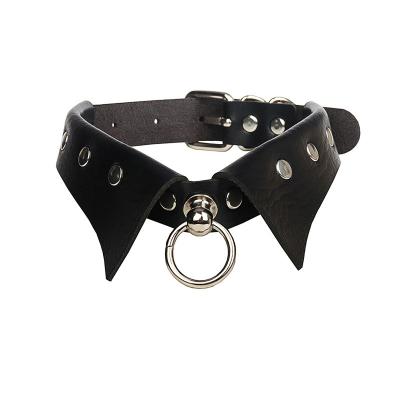 China Sexy Lingerie Leather Halter Ring Pendant Sexy Lingerie Leather Statement Collar Gothic Leather Accessories for sale