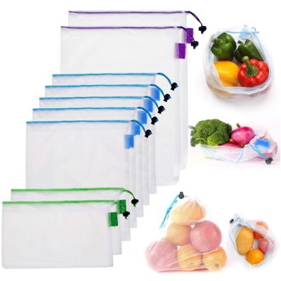 China Vegetable Drawstring Laundry Drawstring Fruit Mesh Bag Recycled Net RPET Packing Gift Shopping Bag For Toys for sale