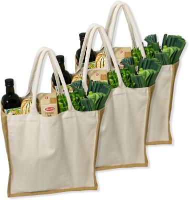 China Eco - Friendly Natural Hessian Tote Jute With Canvas Shopping Bag for sale