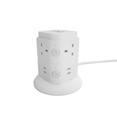 China With 10W Charging Function 2M Cable 13A Tower Power Strip Extension Lead Wireless Pin Plug Electric UK Plug With 4 USB Port 3.4A for sale