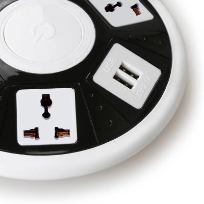 China With Overload Protector Round Shape 4 Way Power Socket Strip 2 Usb Extension Socket Left Charging Black With Multi Plugs for sale