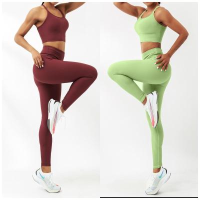 China Wholesale Breathable Sportswear Women Gym Clothing Activewear Fitness Yoga Top Set 2 Piece Sports Crop Bra Gym Leggings Tights for sale