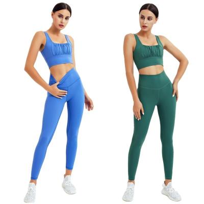 China Breathable 2 Piece Women Yoga Set Gym Fitness Sports Bra Crop Top Waist Leggings Pants High Tracksuit Workout Sportswear Apparel Customize customer for sale