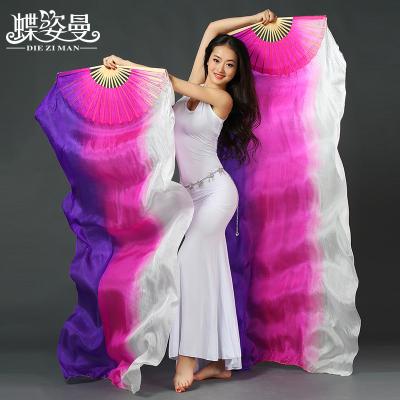 China SZ002 Professional Belly Dance Silk Performance Fan Silk Veil Pair For Girl for sale