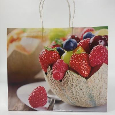 China Recyclable Strong Printing Fruit Paper Bag Recyclable Stylish Flexo Kraft Paper White Bag With Twited Handle For Fresh Vegetable for sale