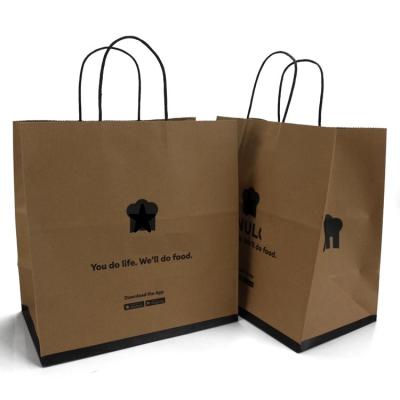 China Disposable Coffee / Sandwich / Food Custom Printed Kraft Paper Takeaway Bags With Twisted Handle for sale