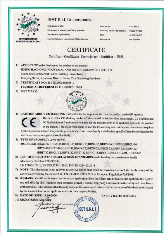 CE - Jining Haohong Industrial And Mining Equipment Co., Ltd.