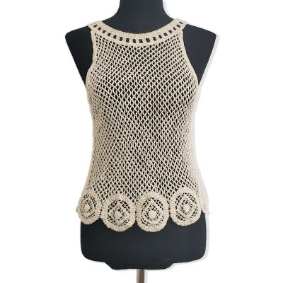 China Anti-pilling 2022 women hollow out crochet knitting lady sleeveless crochet apparel vest crochet sweater crochet chic garment crochet top for sale