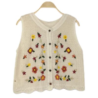 China Hot Selling Anti-Shrink Cotton Crochet Tops Sleeveless Vest Embroidered Women Crochet Tank Tops Crochet Knitting Clothing for sale