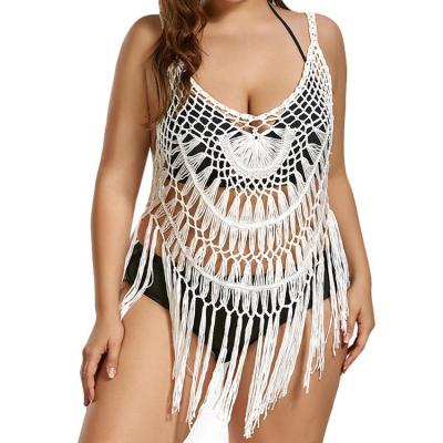 China Viable Plus Size Women Dresses Summer Knitted Crochet Holiday Beach Crochet Dress With Tassel Robe Swimwear Cover Up for sale