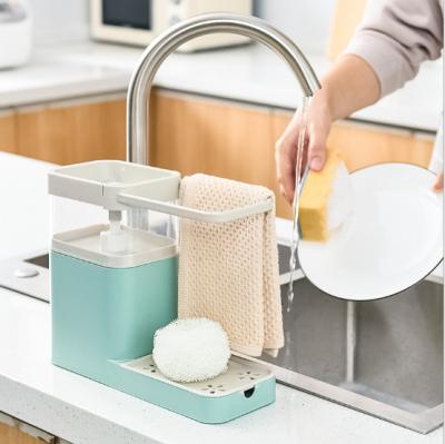 China New Product Modern Kitchen Hand Press Portable Sink Soap Dispenser With Sponge Holder for sale