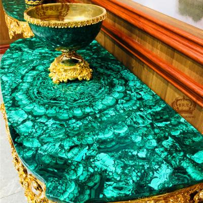 China European Luxury Green Non-Artificial Stone Malachite Gemstone Modern Hot Selling Beveled Table Top for sale