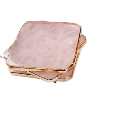 China Sustainable Natural Crystal Gold Rim Powder Square Coffee Coaster for sale