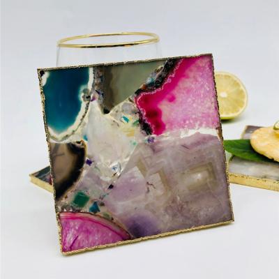 China Europe Crafts Hot Sale Crystal Amethyst Polished Colorful Art And Collectible Semi-precious Stone Coaster for sale