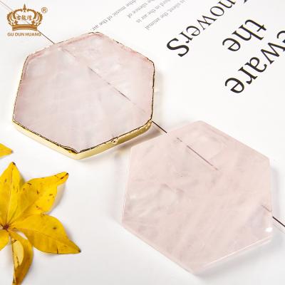 China Europe Polishing Rose Quartz Pink Crystal Coasters with Brass Side for sale