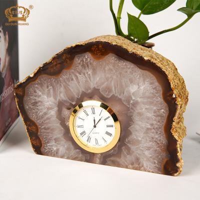 China custom design decorative gold plating table clock quartz watch insert metal desk clock gemmed with crystal stones GDW-SJTP9343 for sale