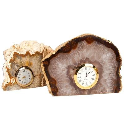 China Gem Stone Rock Clocks Agate Luxury Coaster Decorative Table Clock GDW-SJTP9343 for sale