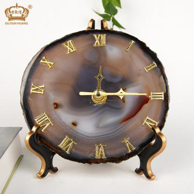 China Buy high quality CRYSTAL and GEMS natural stone clock GDW-SJTP9343 pink agate coaster clock for sale