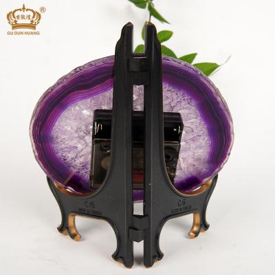 China wholesale agate clock with metal gold stand/natural plated agate gemstone table clock home decoration GDW-SJTP9343 for sale