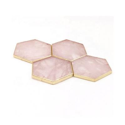 China Other Natural Green Pop Jewelry Making Irregular Shape Rose Gold Trim Metaphysical Agate Slice for sale