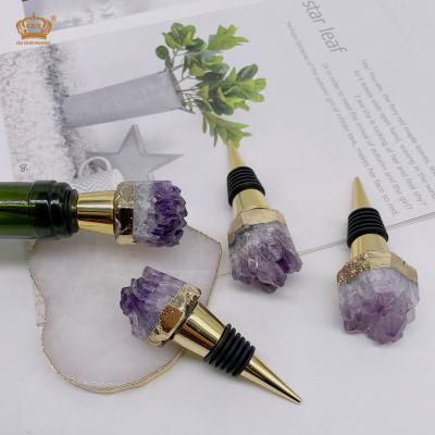 China Europe Crystal Wine Stopper Decorative, Natural Amethyst Geode Toggle Champagne Bottle Stoppers, Holiday for sale