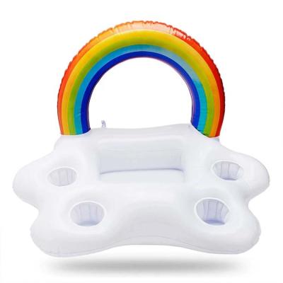 China Summer Rainbow Fun Inflatable Floating Drink Holder for Pool with Cup Holder Pool Drink Floats for sale