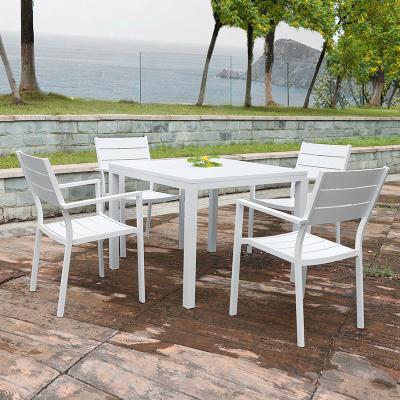 China Modern garden backyard dining set wholesale power coated aluminum 1+4 patio villia dining table and cheap manufacturer for sale