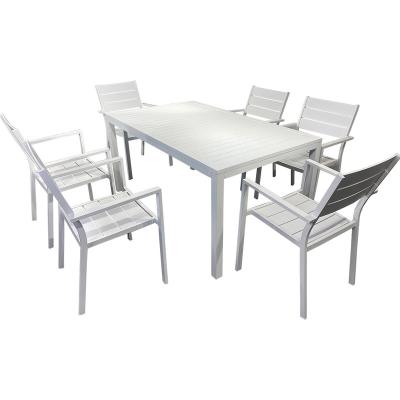 China Weather Resistant Modern Aluminum 7 Piece Patio Outdoor Conversation Dining Dining Tables And Chairs Patio Garden Furniture Set for sale