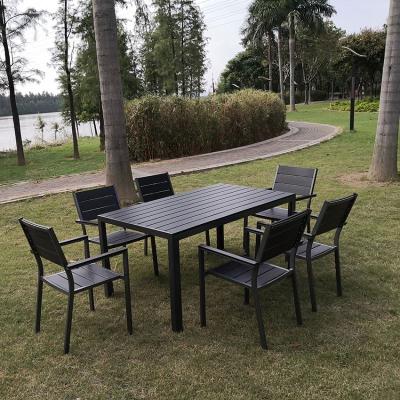 China Weather Resistant Plastic Catering 6 Seats Chairs And Modern Dining Tables Chairs Hotel Patio Dining Table for sale